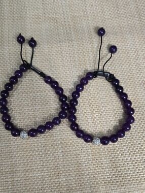 Adjustable Purple Beaded Bracelet Set with Sparkling Accent